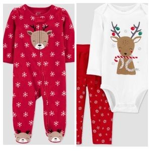 NWT Carter’s Bundle - Reindeer Outfit & Fleece PJs